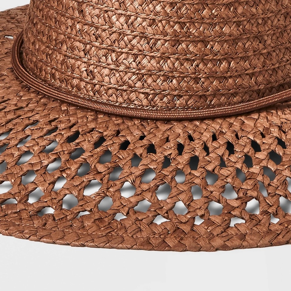 Hand Woven & Braided Open Hole Pattern Rancher Hat Universal Thread™ Brown - Picture 4 of 4